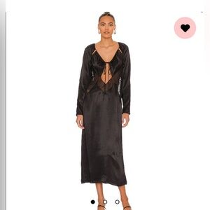 L’Academie Jael Satin Lace Cut-Out Midi Dress Black Sz S Baddie Vibes That Girl